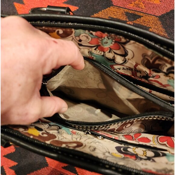 NEW Montana West Sugar Skull Studded PU Leather Handbag Black Multicolor - Picture 10 of 16